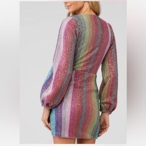 SAYLOR Rainbow Sequin Striped Long-Sleeve Dress